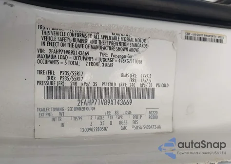 2009 Ford Crown Victoria Police/Police Interceptor/Police Interceptor W/3.55 Ls Axle (730A) из США, поврежденный, VIN 2FAHP71V89X143669